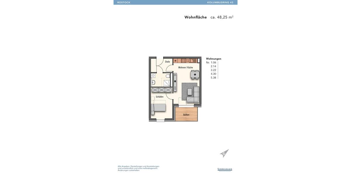 Etagenwohnung Rostock Evershagen - 2 Zimmer, 48 m&sup2;, 580&euro; | Angebot:26348272