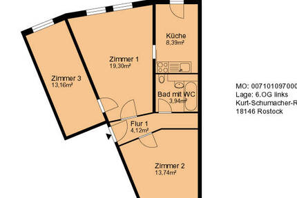 Wohnung Rostock Dierkow-Neu - 3 Zimmer, 66 m&sup2;, 395&euro; | Angebot:26344206