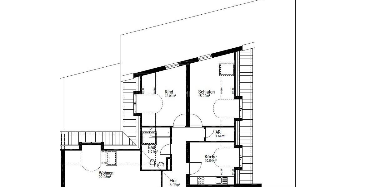 Dachgeschoßwohnung Elmenhorst/Lichtenhagen Lichtenhagen - 3 Zimmer, 77 m&sup2;, 1.040&euro; | Angebot:24848707
