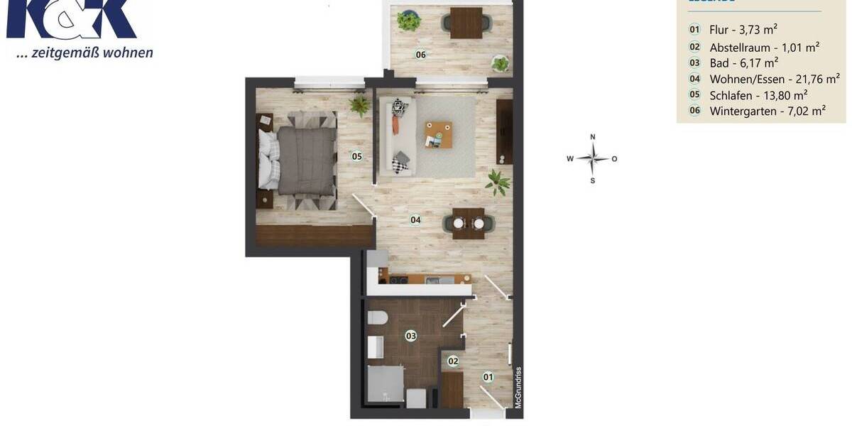 Etagenwohnung Rostock Gehlsdorf - 2 Zimmer, 49 m&sup2;, 620&euro; | Angebot:25338666