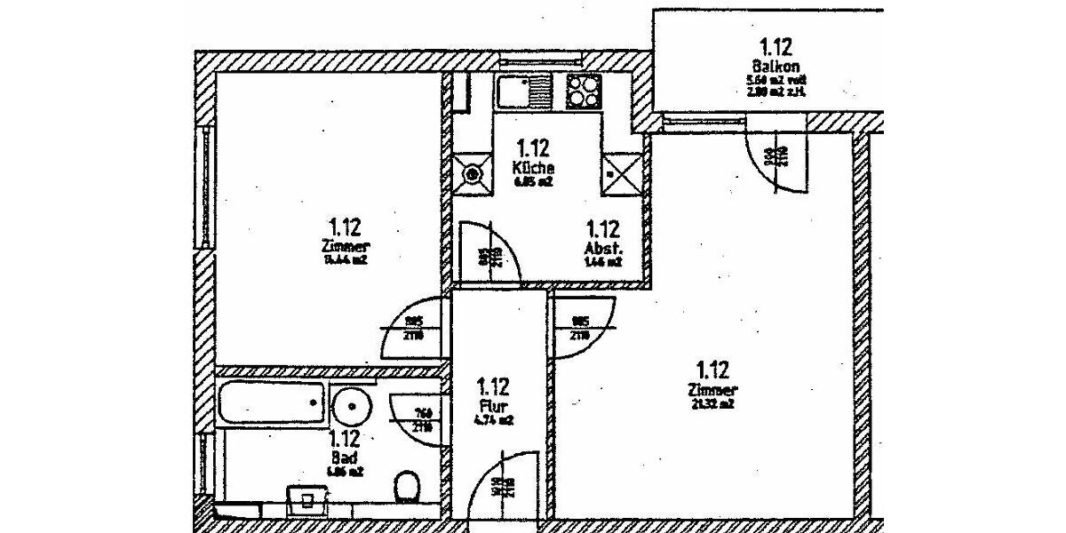 Dachgeschoßwohnung Rostock Hohe Düne - 2 Zimmer, 56 m&sup2;, 550&euro; | Angebot:26252563