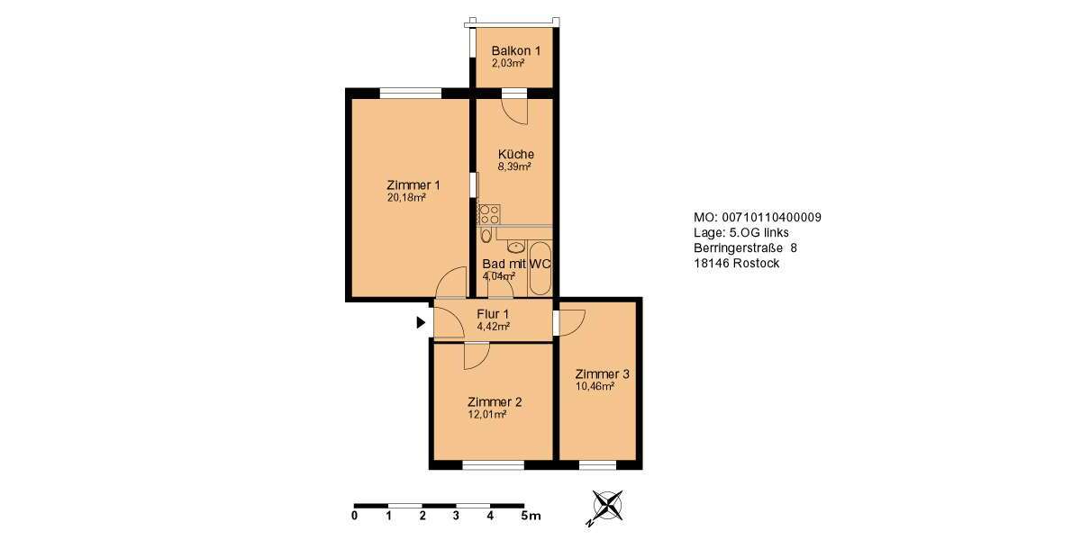 Etagenwohnung Rostock Dierkow - 3 Zimmer, 62 m&sup2;, 360&euro; | Angebot:27103800