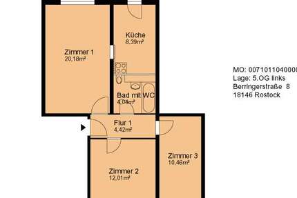 Wohnung Rostock Dierkow - 3 Zimmer, 62 m&sup2;, 360&euro; | Angebot:27103800