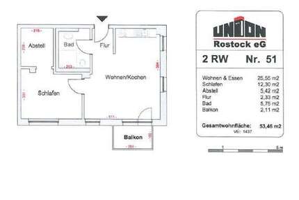 Wohnung Rostock Dierkow - 2 Zimmer, 53 m&sup2;, 480&euro; | Angebot:25274112
