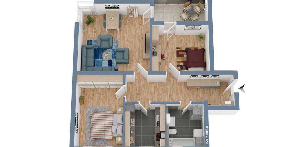 Etagenwohnung Rostock Südstadt - 3 Zimmer, 77 m&sup2;, 369.500&euro; | Angebot:25770121