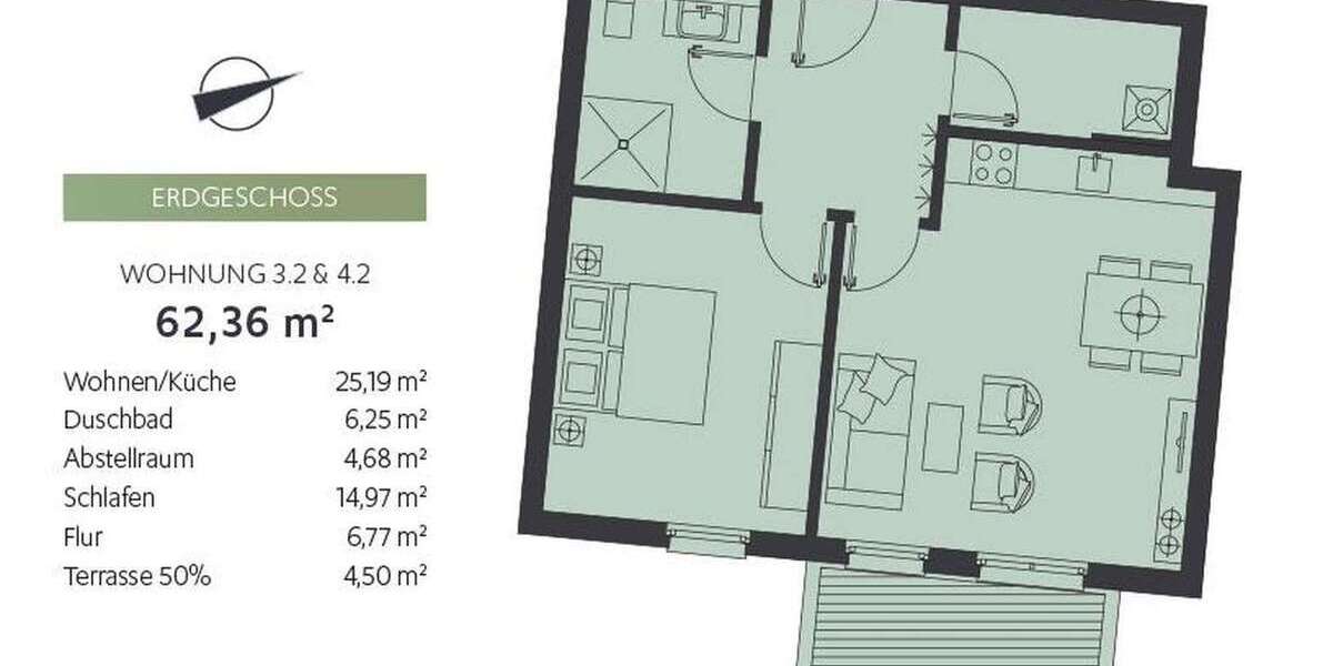 Etagenwohnung Bentwisch - 2 Zimmer, 62 m&sup2;, 900&euro; | Angebot:25274026