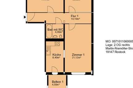 Wohnung Rostock Toitenwinkel - 3 Zimmer, 73 m&sup2;, 460&euro; | Angebot:27117463