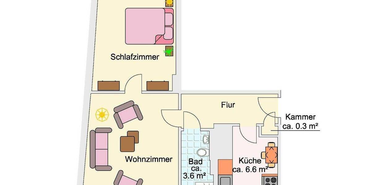 Etagenwohnung Rostock Stadtmitte - 2 Zimmer, 42 m&sup2;, 393&euro; | Angebot:26919941