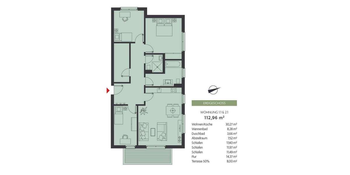Etagenwohnung Bentwisch - 4 Zimmer, 113 m&sup2;, 435.000&euro; | Angebot:26836715