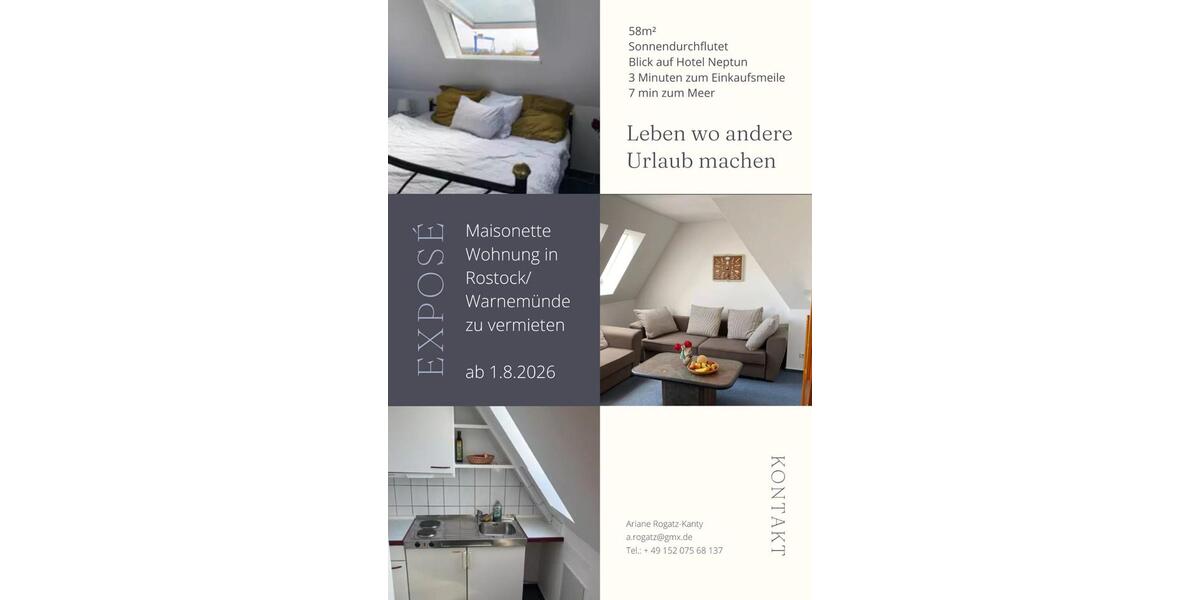 Maisonettenwohnung Rostock Hohe Düne - 2 Zimmer, 58 m&sup2;, 870&euro; | Angebot:26638592