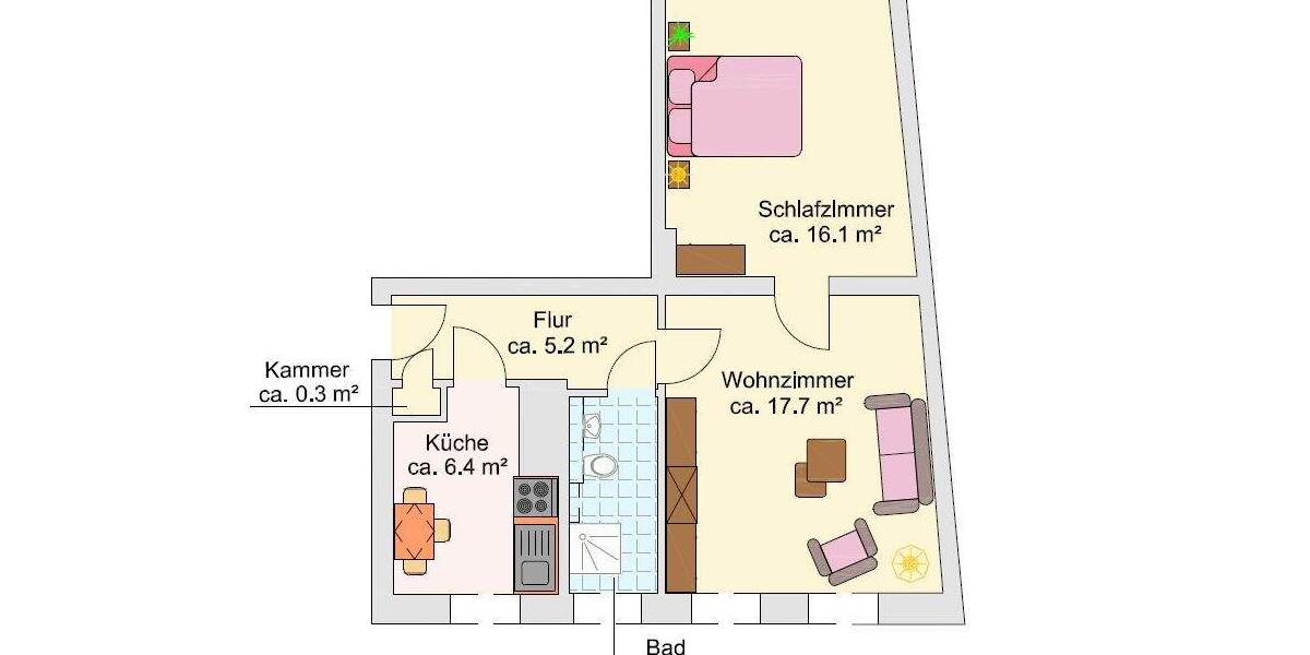 Etagenwohnung Rostock Stadtmitte - 2 Zimmer, 50 m&sup2;, 490&euro; | Angebot:25244634