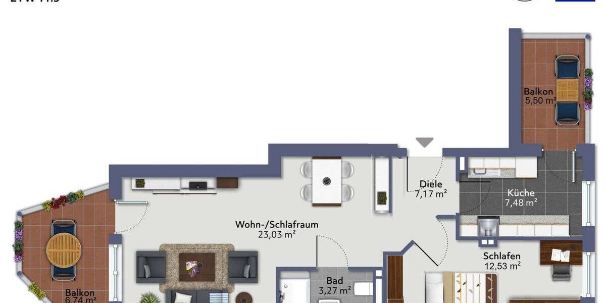 Etagenwohnung Rostock Hohe Düne - 2 Zimmer, 59 m&sup2;, 265.000&euro; | Angebot:25821805