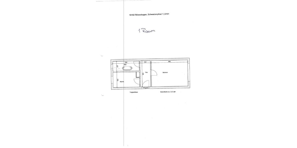 Attraktive Singlewohnung (1 Z., 31,5 m²), Wanne+Keller, ruhige Lage Rövershagen OT Schwarzpfost - Etagenwohnung Rövershagen OT Schwarzenpfost Schwarzenpfost | Angebot:26633784