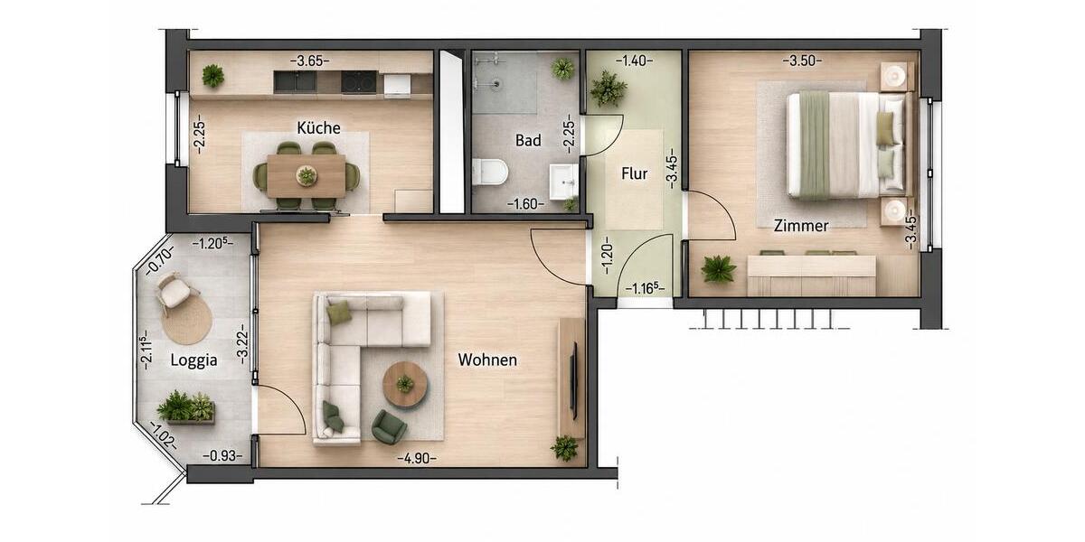 Erdgeschoßwohnung Papendorf - 2 Zimmer, 48 m&sup2;, 839&euro; | Angebot:26464409