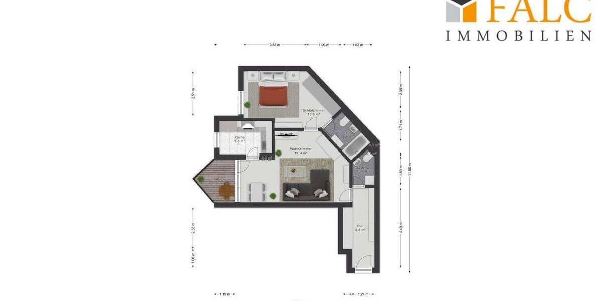 Etagenwohnung Rostock Toitenwinkel - 2 Zimmer, 65 m&sup2;, 229.000&euro; | Angebot:26766883
