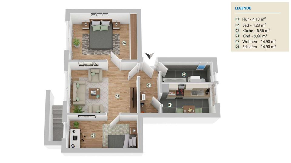 Etagenwohnung Sanitz - 3 Zimmer, 55 m&sup2;, 715&euro; | Angebot:26675543