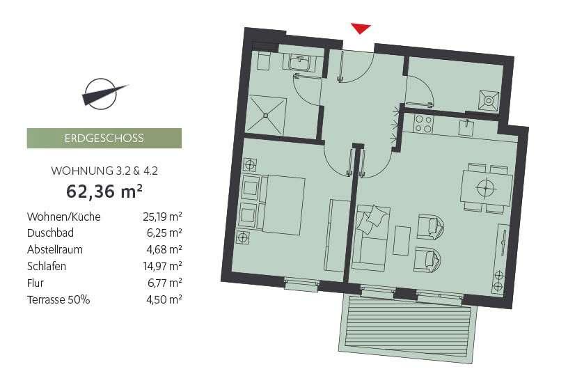 Erdgeschoßwohnung Bentwisch - 2 Zimmer, 62 m&sup2;, 900&euro; | Angebot:24876869