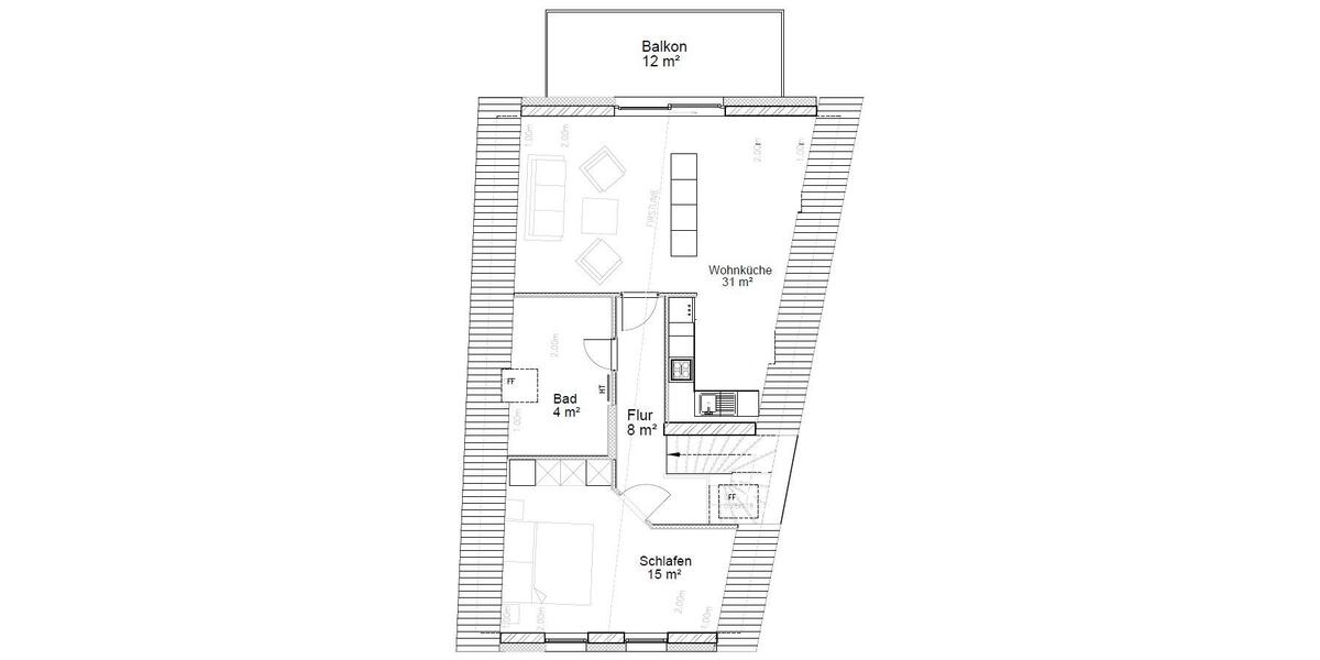 Dachgeschoßwohnung Bützow - 2 Zimmer, 65 m&sup2;, 863&euro; | Angebot:25082377